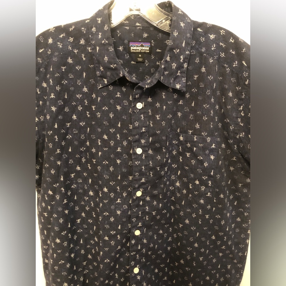 Patagonia Shirt Mens Medium Blue Nautical Short Sleeve Button Up Organic Cotton - Picture 3 of 10